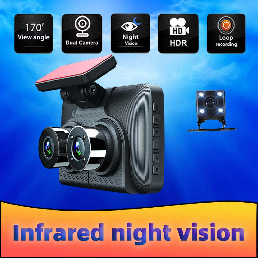 ammoon 3 Cameras Dash Cam; Clear Car Rearview Mirror; Wide Angle Car Camera Recorder; Auto Safety Driving Recorder