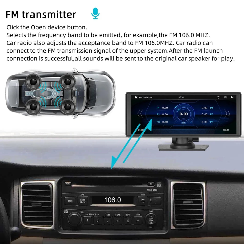 Polarlander 9.3" Wireless Carplay & Android Auto Portable Car Stereo; Front Dash Cam; Backup Camera; Bluetooth Hands-Free Calling; HD IPS Touchscreen;Supports Most Cars