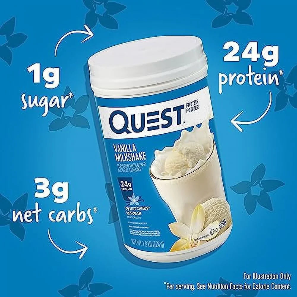 Quest Protein Powder; Vanilla Milkshake; 24g Protein; 1.6 lb.; 25.6 oz