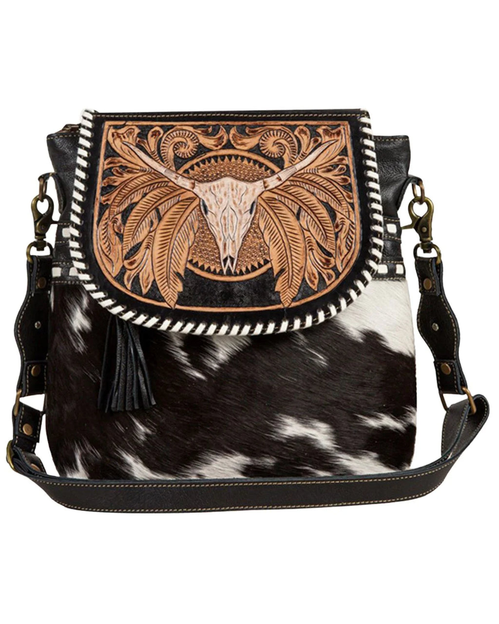 Myra Bag Women's Spirit Of The Herd Hand Tooled Crossbody Black One Size