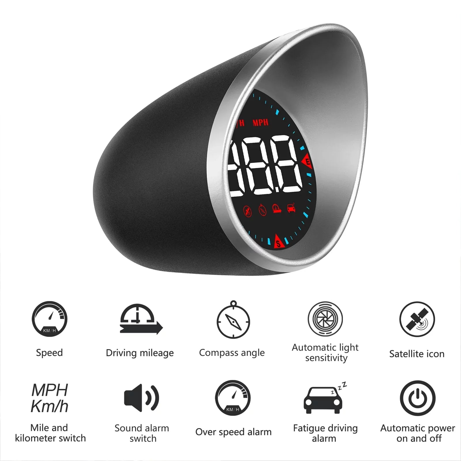 Htovila Car Car Head-up Display Digital Speedometer Display Driving Mileage; Compass Angle; Overspeed and Fatigue Driving