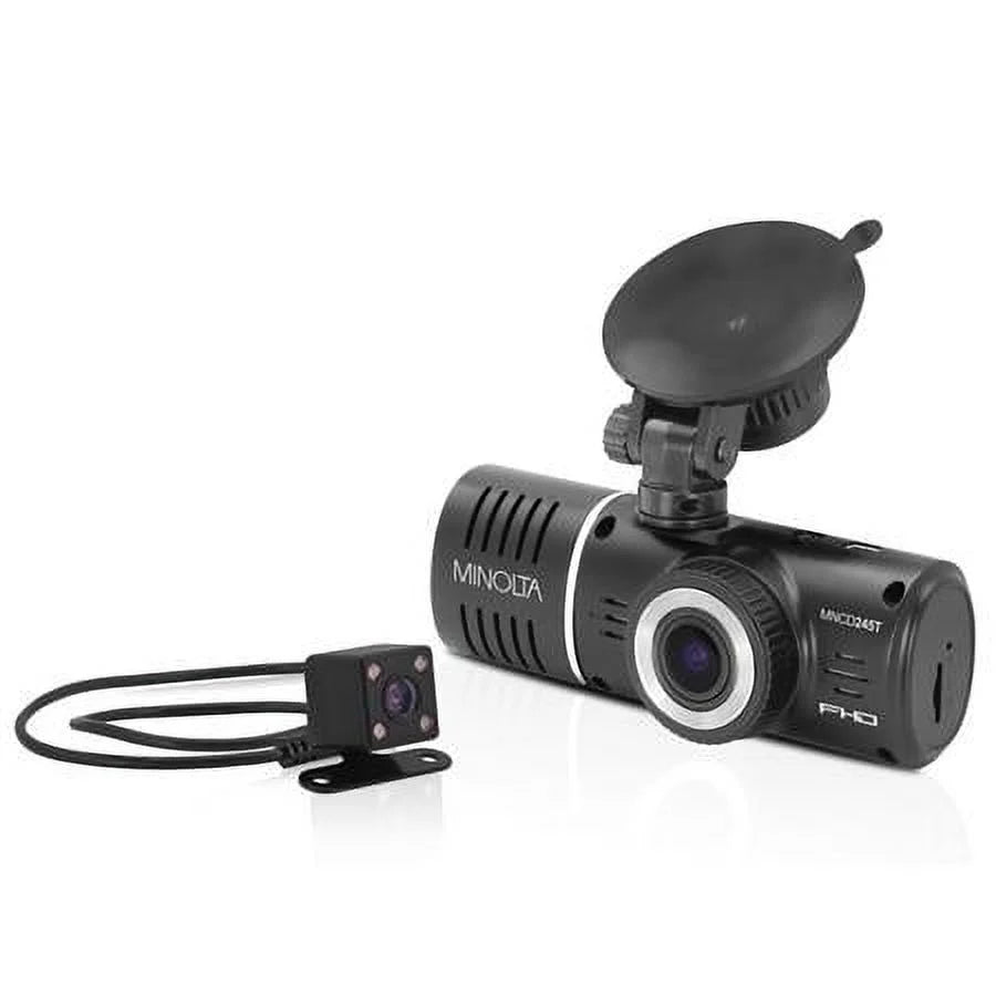 MNCD245T Full HD Front and Rear View 2.45" LCD Screen Dash Camera with 3-Channel Recording; Black