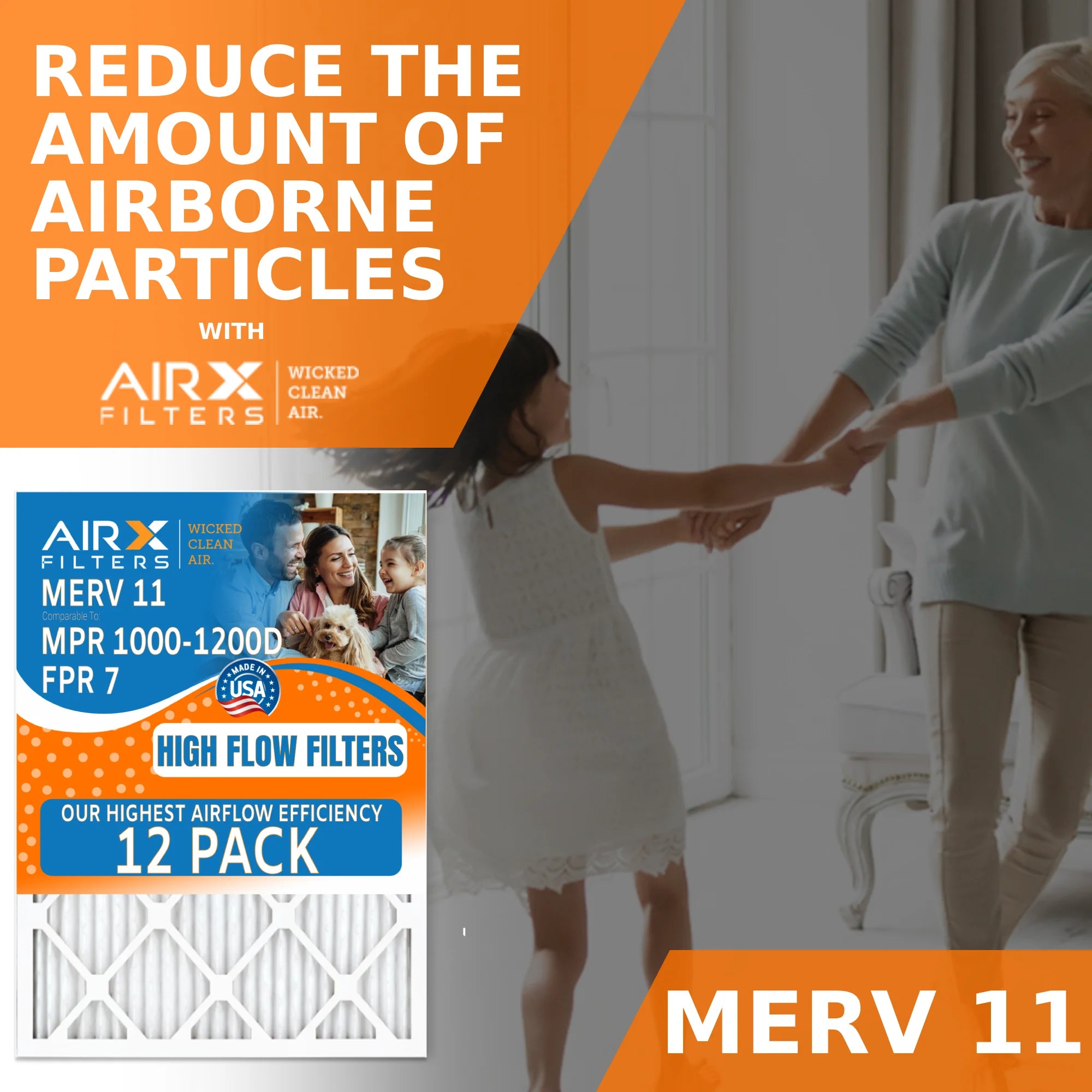14x25x1 Air Filter MERV 11 Rating; 12 Pack of Furnace Filters Comparable to MPR 1000; MPR 1200; FPR 7; High Efficiency 12 Pack of Furnace Filters Made in USA by AIRX FILTERS WICKED CLEAN AIR.