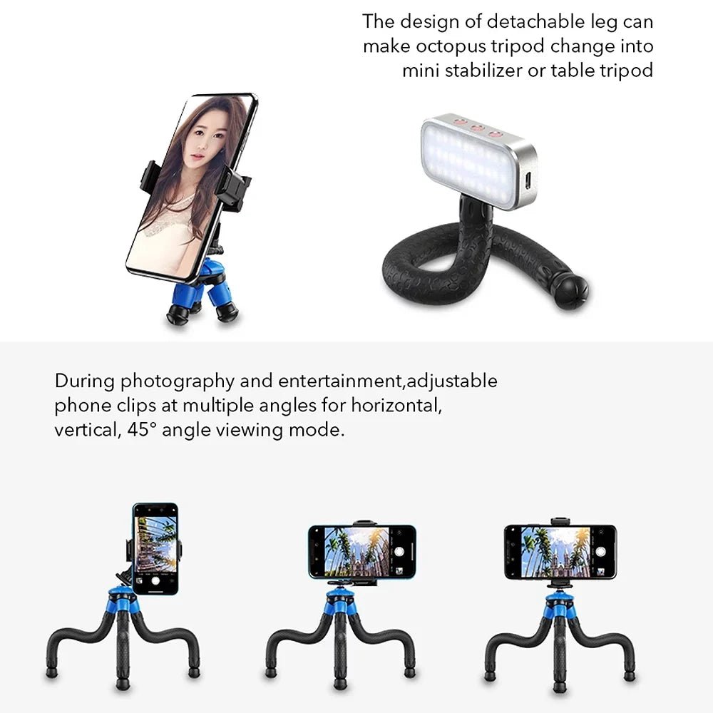 Apexel Flexible Octopus Tripod; Portable Travel Phone Tripod for DSLR Camera; Max Load 3kg