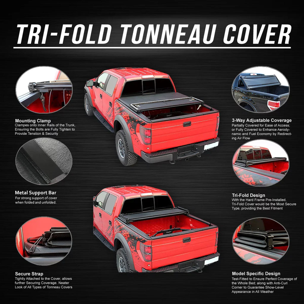 DNA Motoring TTC-TRISOFT-045 For 2005 to 2021 Nissan Frontier 5' Bed Fleetside Adjustable Tri -Fold Soft Top Trunk Tonneau Cover