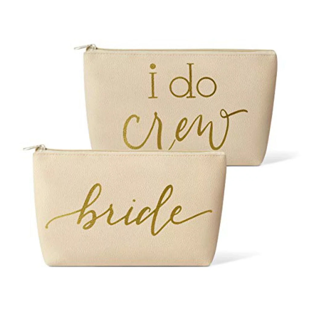 11 Piece Set of Cream Beige Faux Leather Bride and Bridal Party Leather Makeup Bags for Bachelorette Parties; Weddings; and Bridal Showers