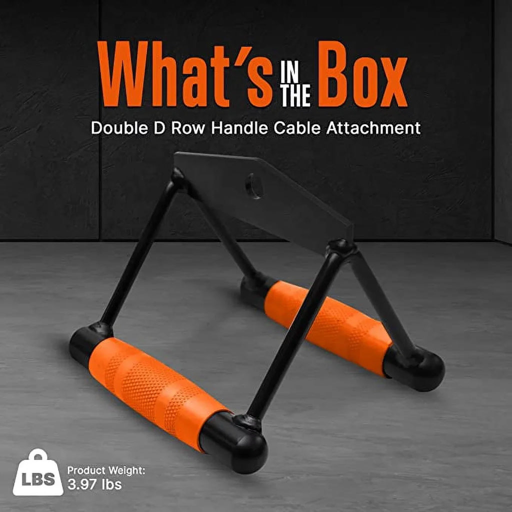 SQUATZ Double D Row Handle - Non Slip Handle Cable Attachment for Weight Workout with 360 Degree Rotational Knuckle; Great for Seated Row Exercises; Fit Nicely for All Cable Apparatus Systems