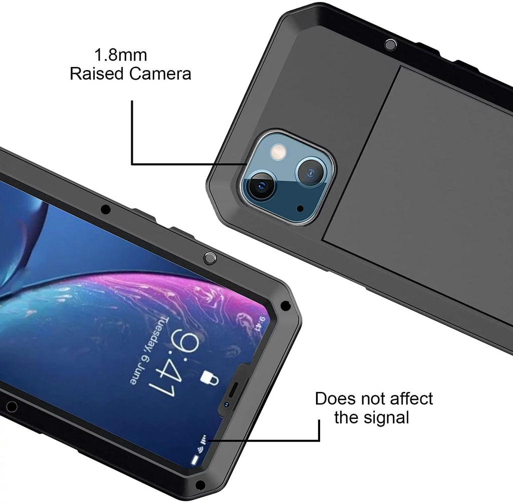 Gorilla Glass Aluminum Metal iPhone 15 Pro Case (Black) Heavy Duty Military Grade Shockproof and Scratch Resistant Protection; Rugged Outdoor Travel