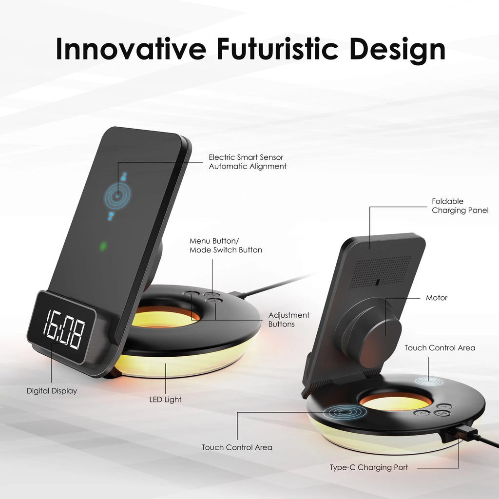 Rexing RS7 3-in-1 Wireless Charging Station; Touch Control; Table-Desk Lamps - Black