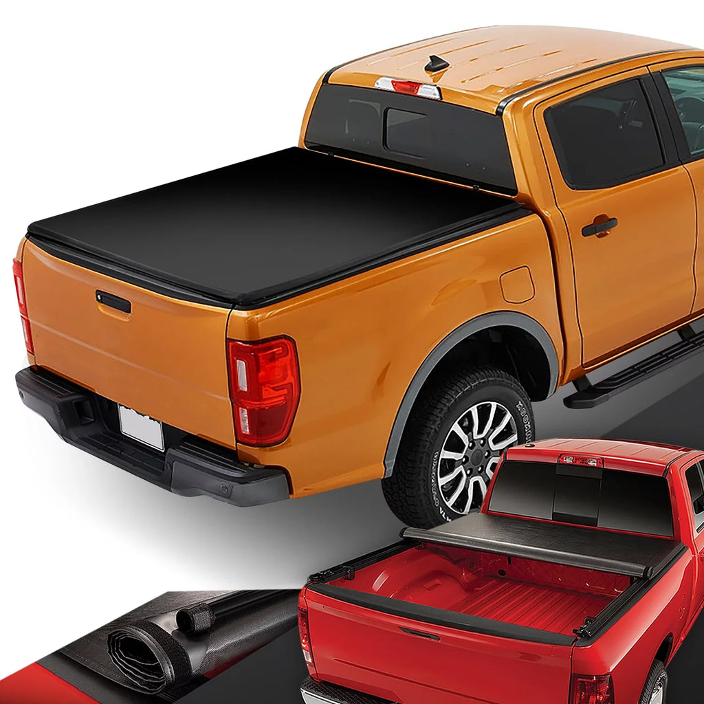 DNA Motoring TTC-RU-090 For 2019 to 2021 Ford Ranger 5Ft Truck Short Bed Matte Black Vinyl Soft Top Roll-up Tonneau Cover 20