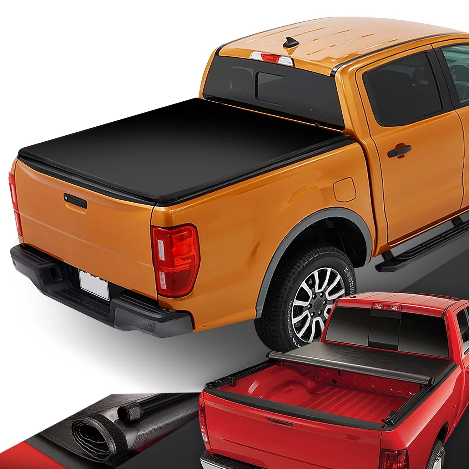 DNA Motoring TTC-RU-090 For 2019 to 2021 Ford Ranger 5Ft Truck Short Bed Matte Black Vinyl Soft Top Roll-up Tonneau Cover 20
