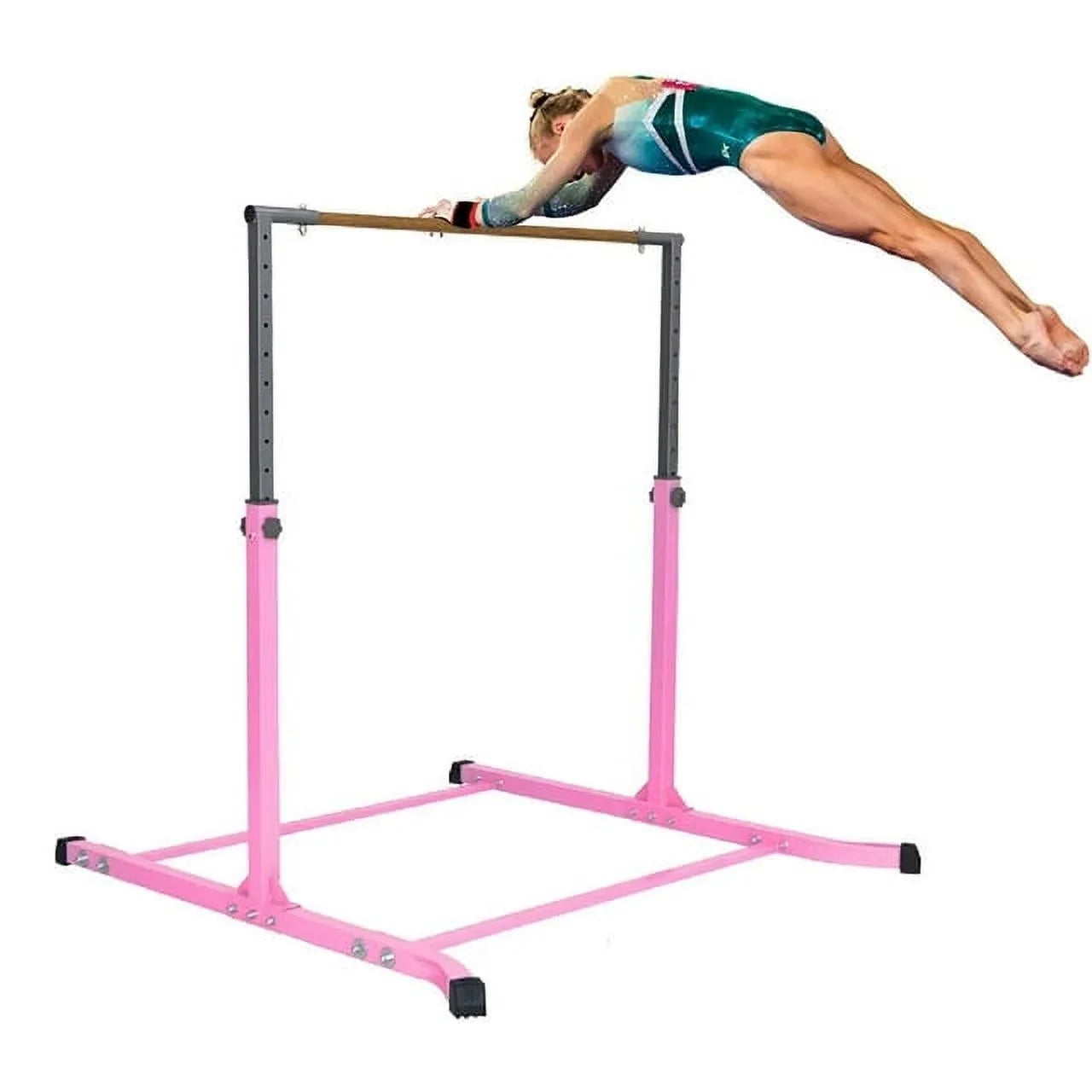 5 Star-TD Pink Gymnastic Kip Bar for Kids; Adjustable 3-5 FT; Heavy-Duty Home Gym Training Equipment