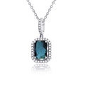 Sterling Silver Rhodium 0.10 CTTW Rnd Diamonds & 7x5mm EC Cr Blue Sapphire Cush Halo 18"Necklace