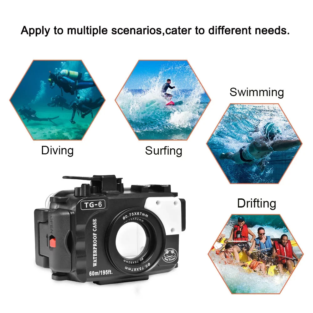 Sea frogs Underwater Camera Housing; Liquidproof Diving Case for Olympus TG-6; 60m/195ft Protection