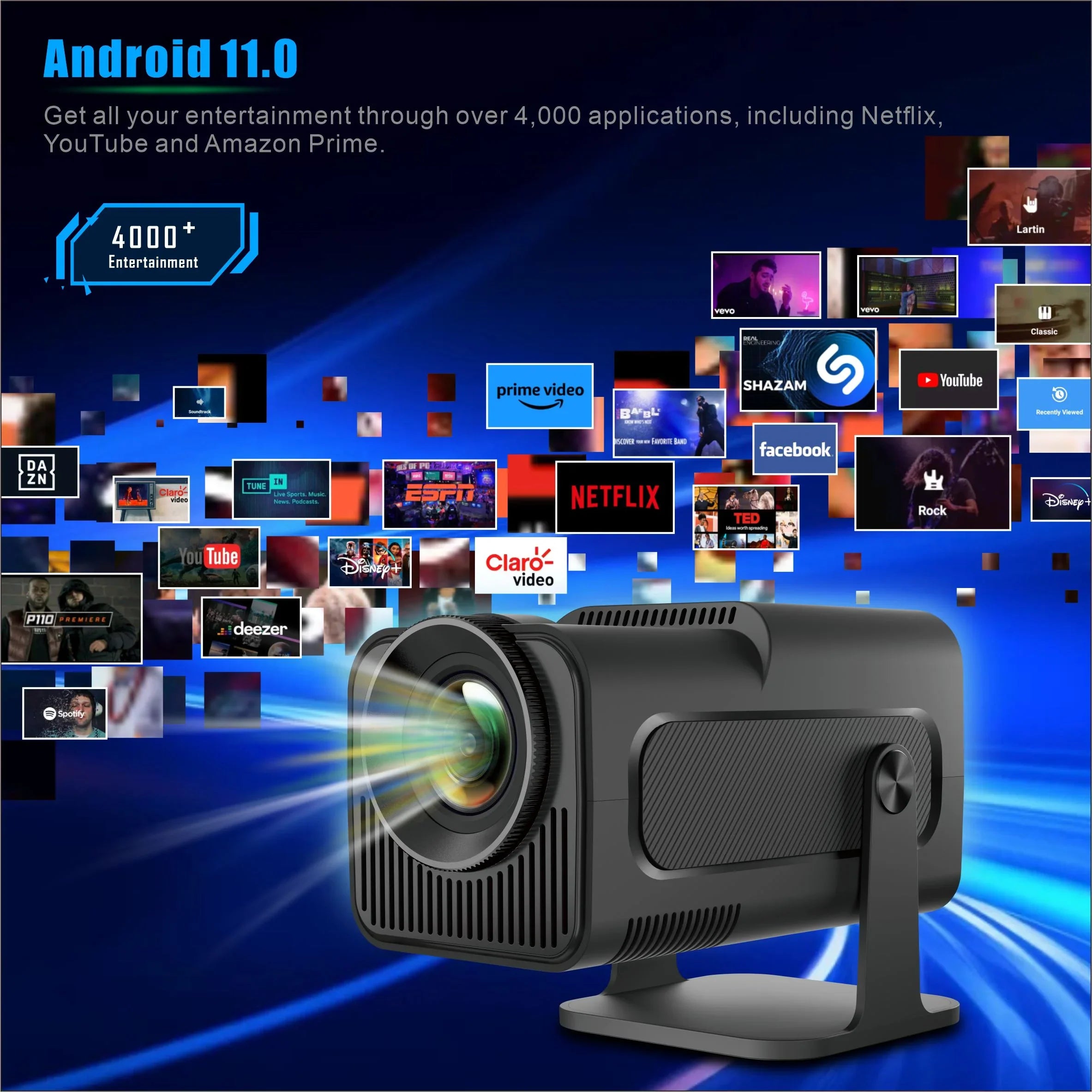 Yinzam HY320 Native 1080P Full HD Home Projector; 180 Rotating LED Android 11 5G WiFi 6 Bluetoth 5 Auto Keystone MAX 4K Projector