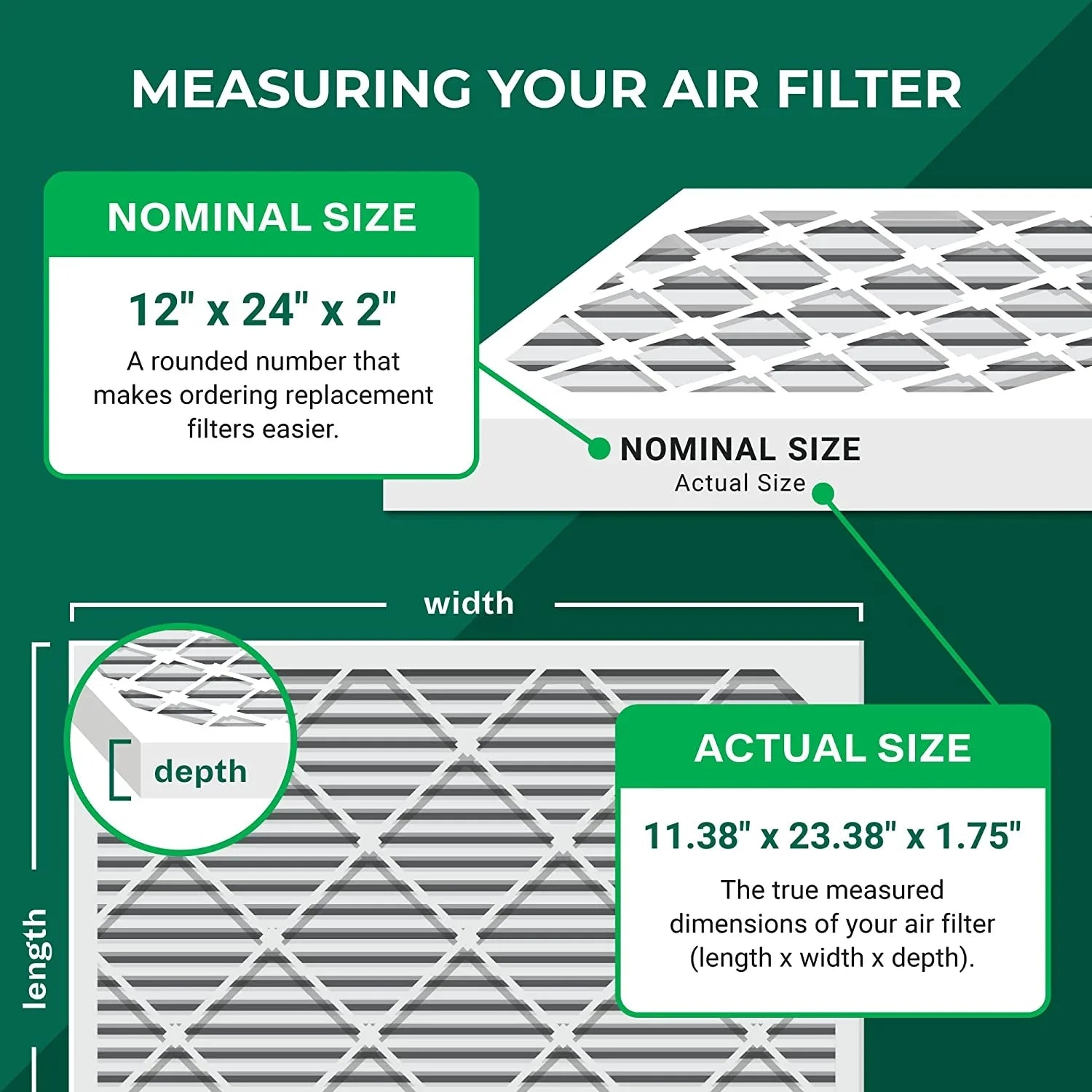 Filterbuy 12x24x2 MERV 11 Pleated HVAC AC Furnace Air Filters (4-Pack)