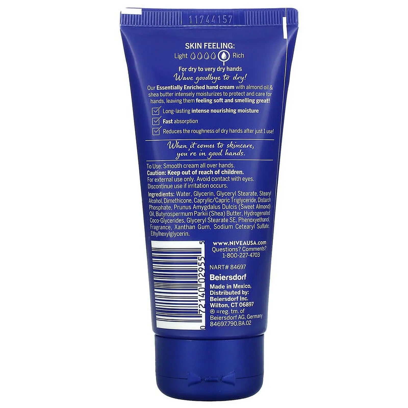Nivea; Essentially Enriched Hand Cream; Almond Oil & Shea Butter; 2.6 oz (74 g) Pack of 4