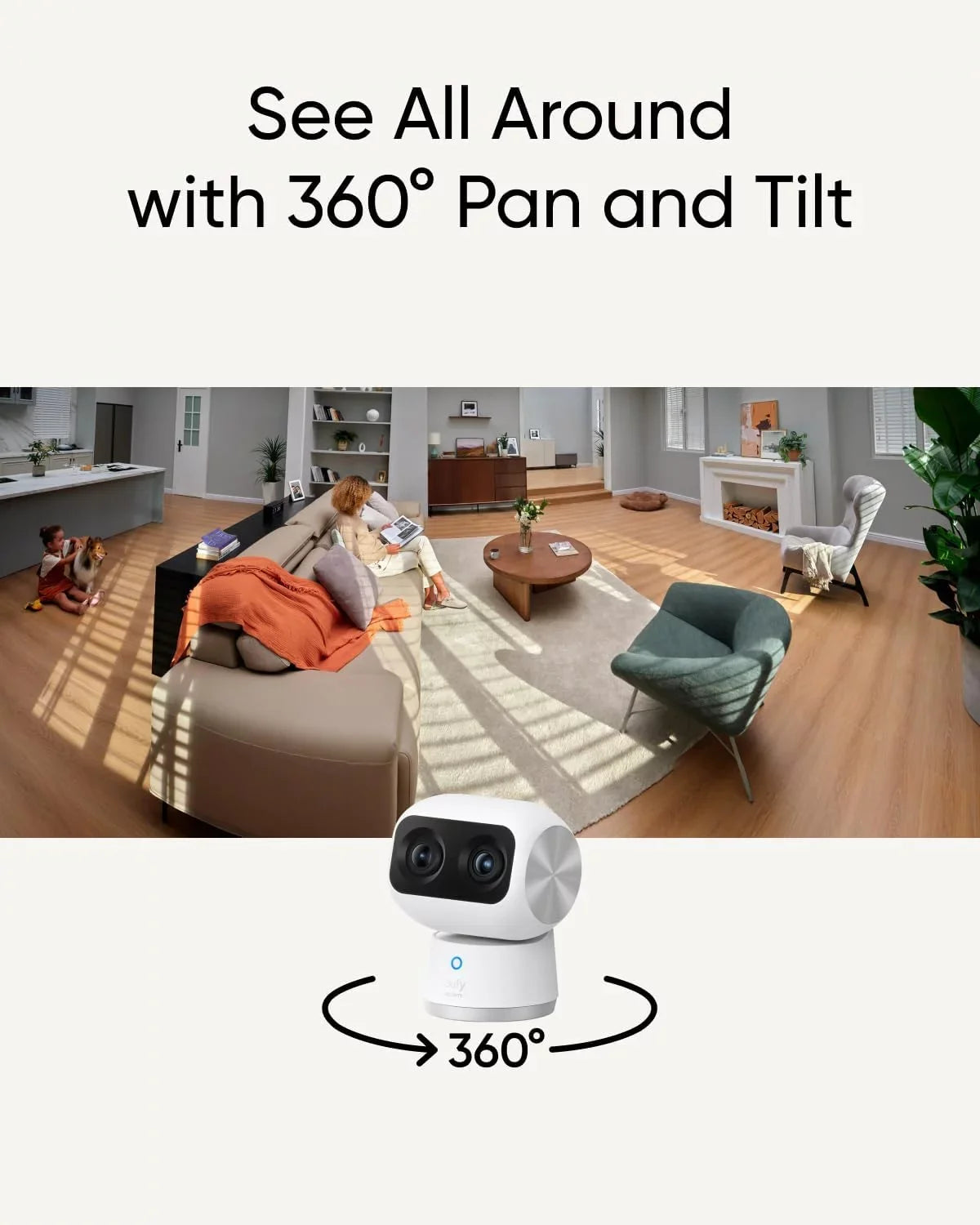 eufy Security Indoor Cam S350; Dual Cameras; 4K UHD Resolution Security Camera with 8× Zoom and 360° PTZ; Human/Pet AI; Ideal for Baby Monitor/Pet Camera/Home Security; Dual-Band Wi-Fi 6