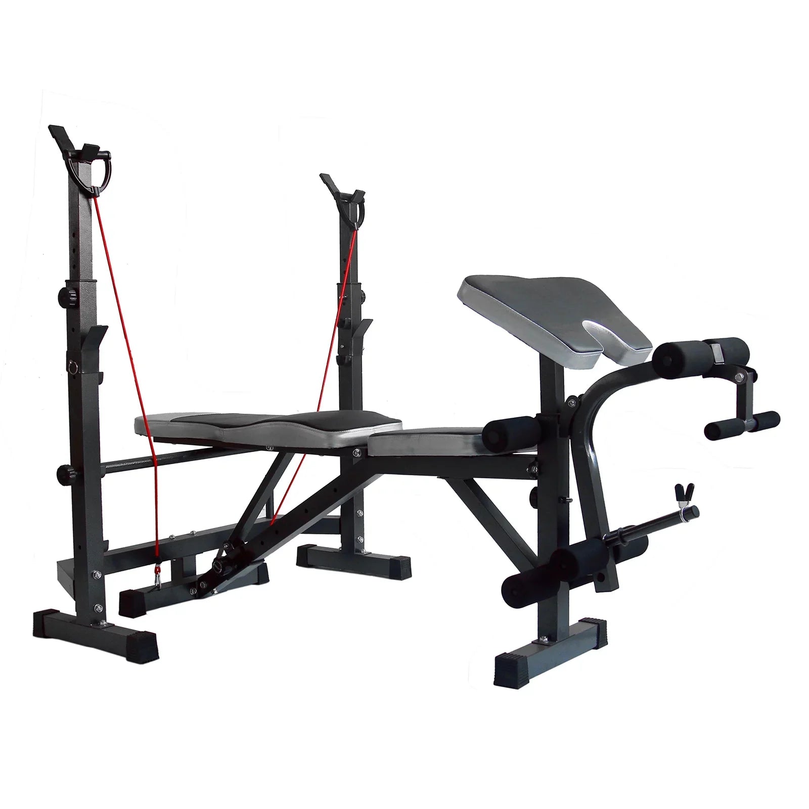 US Stock Body Champ Olympic Weight Bench; Workout Equipment for Home Workouts; Bench Press with Preacher Curl; Leg Developer and Crunch Handle for At Home Workouts