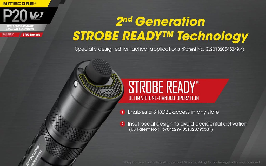 Combo: Nitecore P20 V2 Tactical LED Flashlight - CREE XP-L2 V6 - 1100 Lumens w/NL183 Battery; D2 Charger +2x Free Eco-Sensa CR123A Batteries