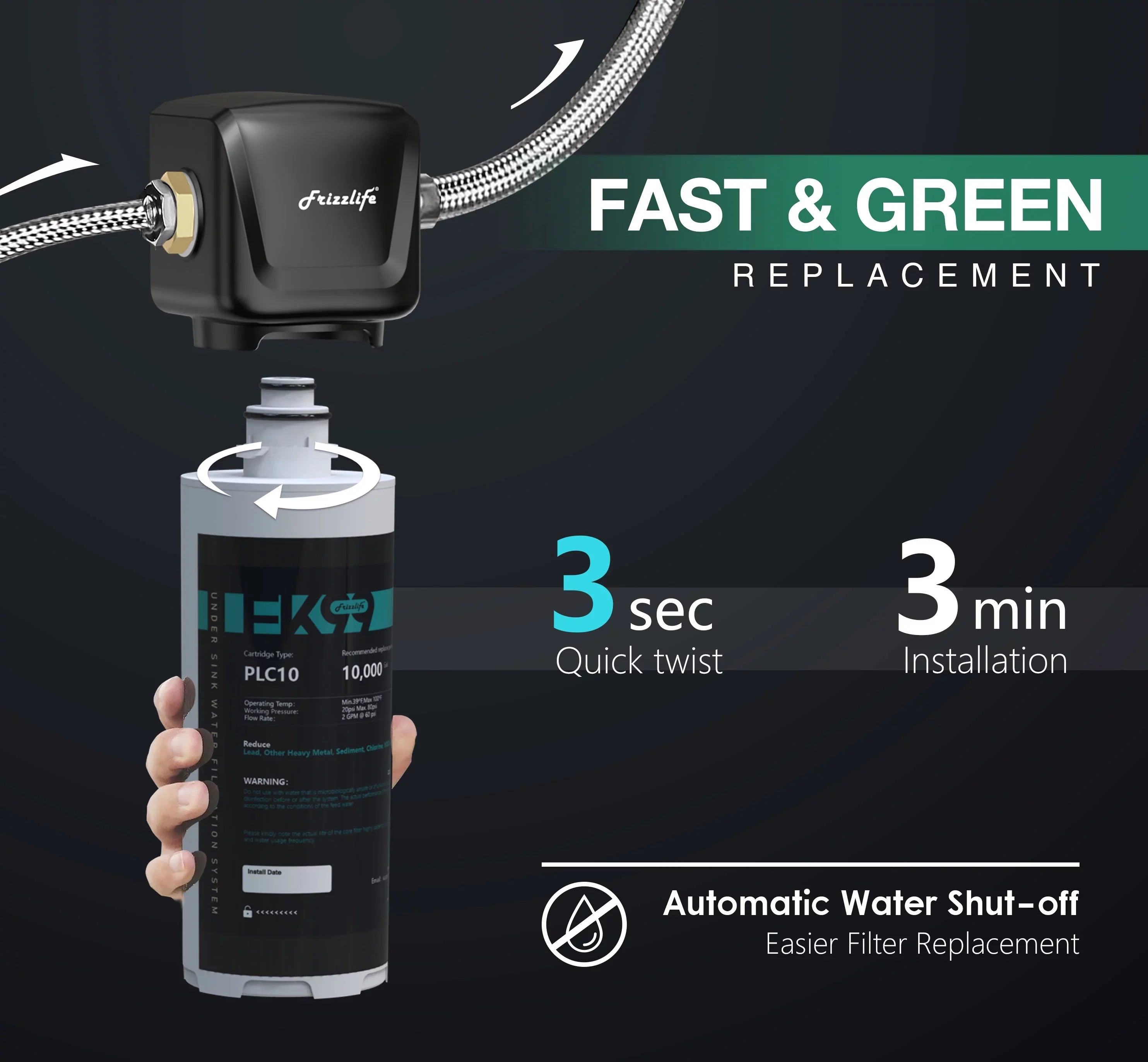 Frizzlife FK99 Under Sink Filter System; 0.5 Micron; Remove 99.99% Lead; Chlorine; Bad Taste&Odor;High Capacity