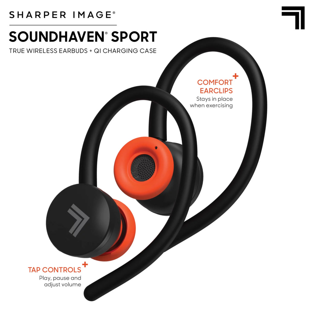 Sharper Image® SoundHaven® Sport True Wireless Bluetooth Earbuds with Qi Charging Case; Black