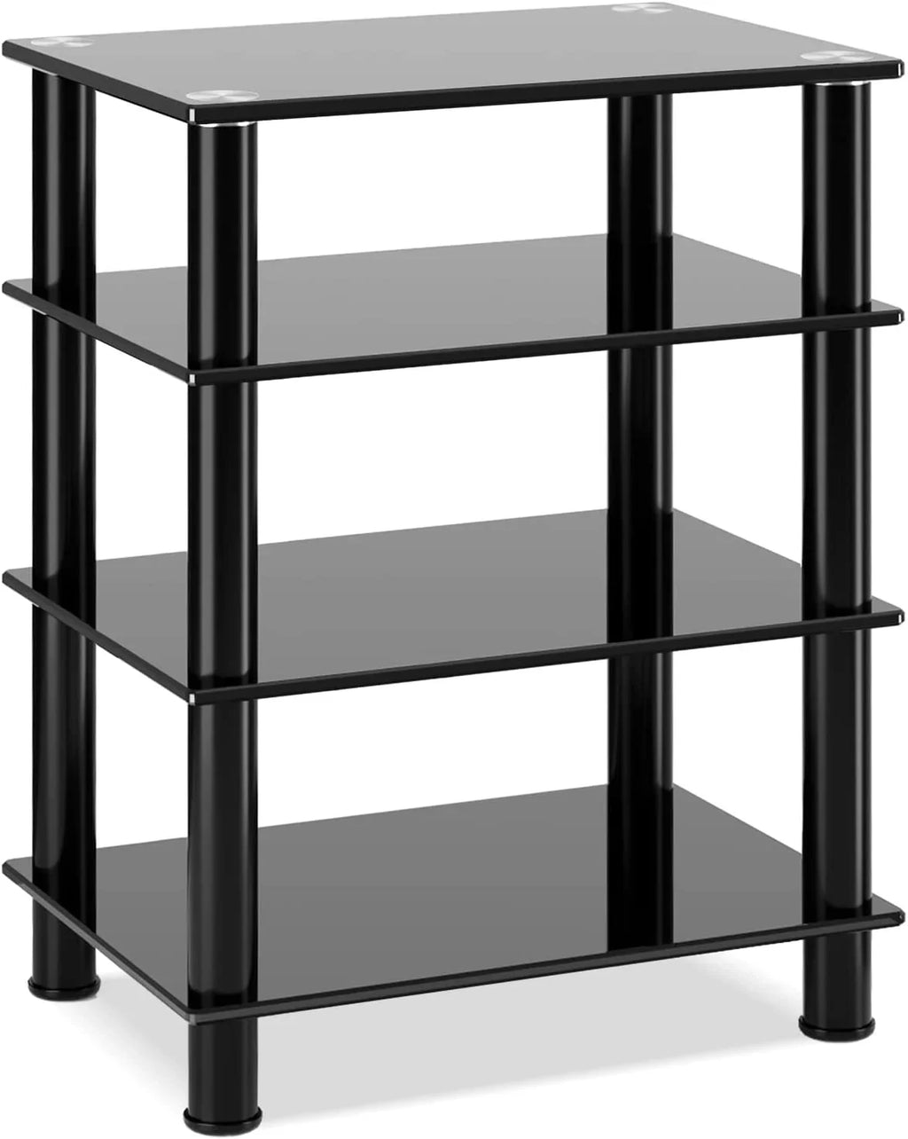 4-Tiers Media Compontent TV Stand Video Tower Tempered Glass Shevles for TV; Gaming Consoles; Media Component; Streaming Device