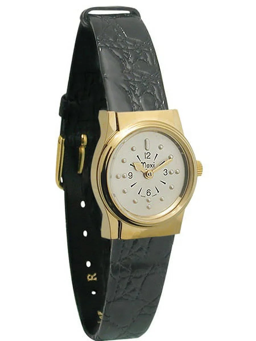 Ladies Gold Tone Quartz Braille Watch with Leather Band