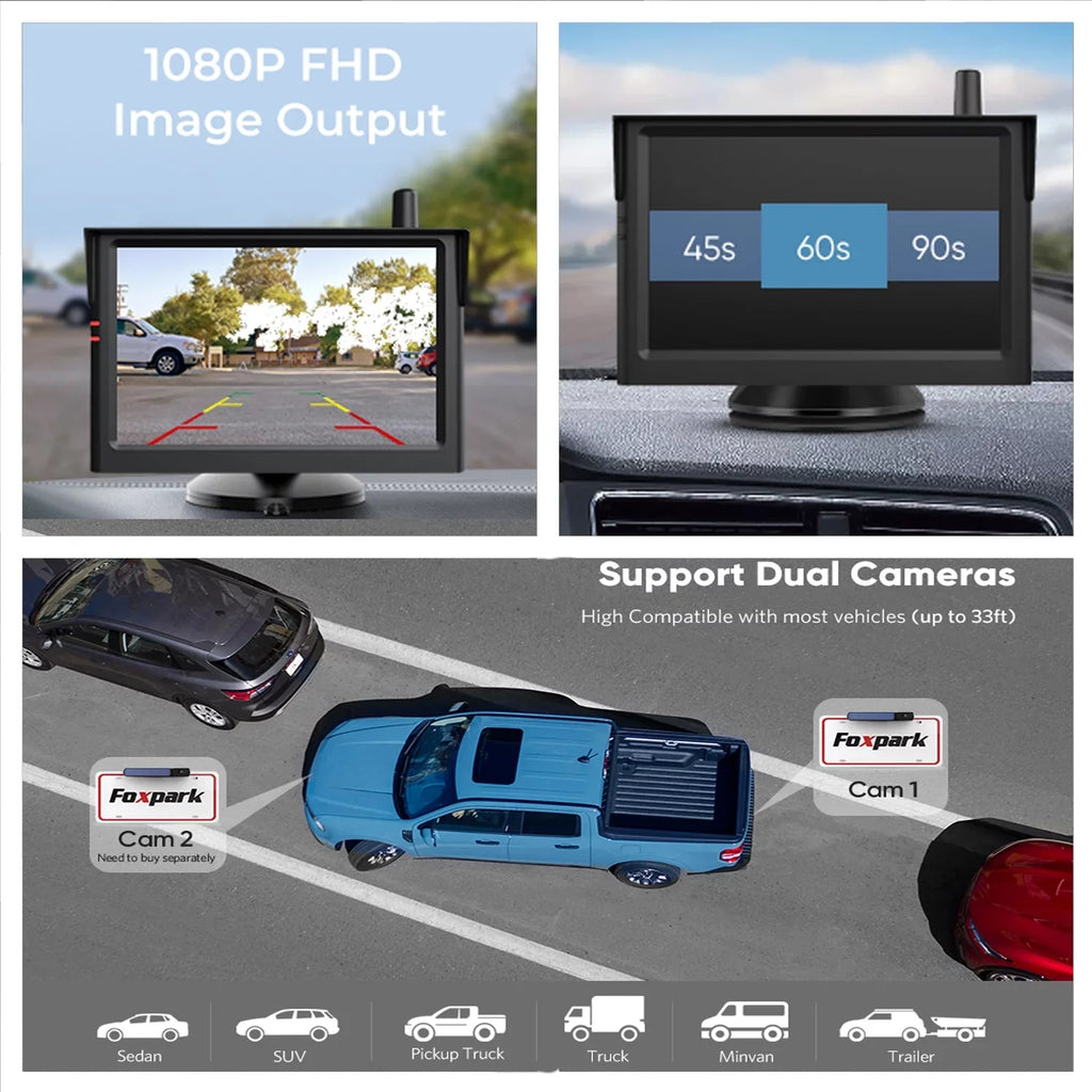 Foxpark Solar RV Wireless Backup Camera 5" Monitor Rear View Camera 2 Channels Trailer Reverse Camera for Van;Camper Highway Observations System (Solar 3)