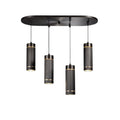 "Moderne Hanglamp met Drie Zwart-Gouden Cilinders"