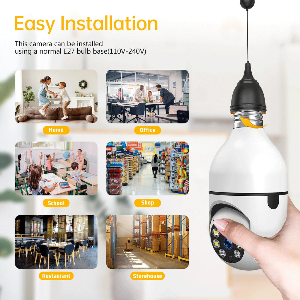 TOGUARD E27 1080P Light Bulb Camera 2.4G Wifi Dome Security Camera Wireless Outdoor; 2-Way Audio Color Night Vision 360° IP Camera with Motion Detection Remote Access (2PCS)