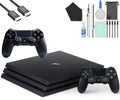 Sony PlayStation 4 PRO 1TB Gaming Console Black; HDMI Cable 2 Controller With Cleaning Kit Like New