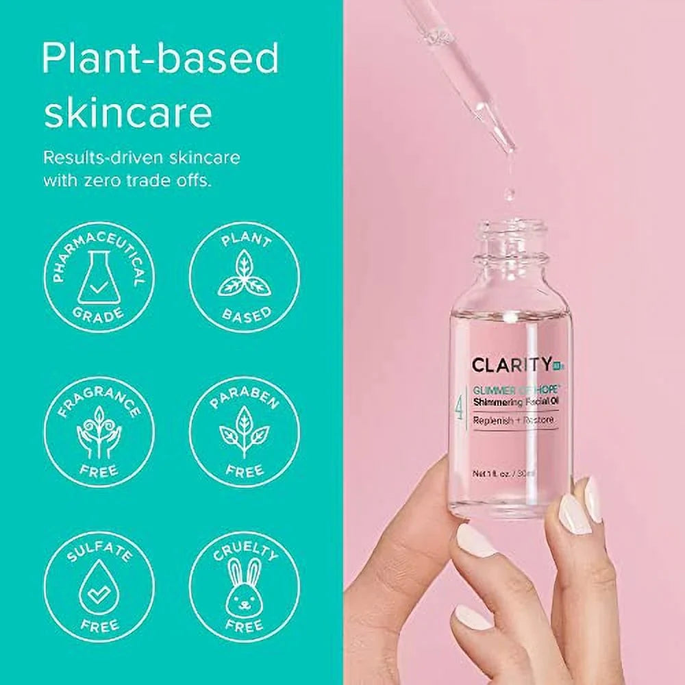 ClarityRx Glimmer of Hope Shimmering Restorative Face Oil; Natural Plant-Based Moisturizing Facial Treatment with Coconut; Rose & Jojoba for Dry & Aging Skin (1 fl oz)