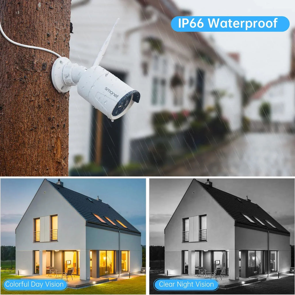3MP Wireless Security Camera Systems No Hard Drive; SMONET 4PCS 8 Channel WiFi Surveillance NVR Kits; Indoor Outdoor CCTV Cameras;P2P CCTV Camera System;Night Vision;AI Human Detection with Audio