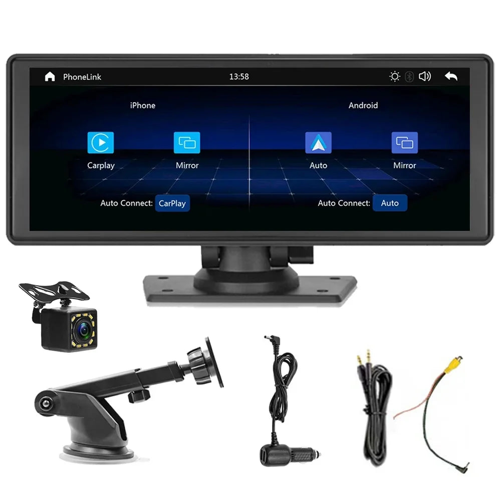 Polarlander 9.3" Wireless Carplay & Android Auto Portable Car Stereo; Front Dash Cam; Backup Camera; Bluetooth Hands-Free Calling; HD IPS Touchscreen;Supports Most Cars