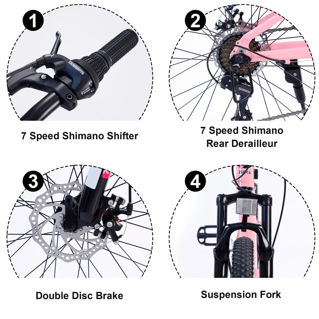 GUTALOR 24-millimeter Mountain Bike for Boys and Girls - 7-Speed; Ideal for Young Riders