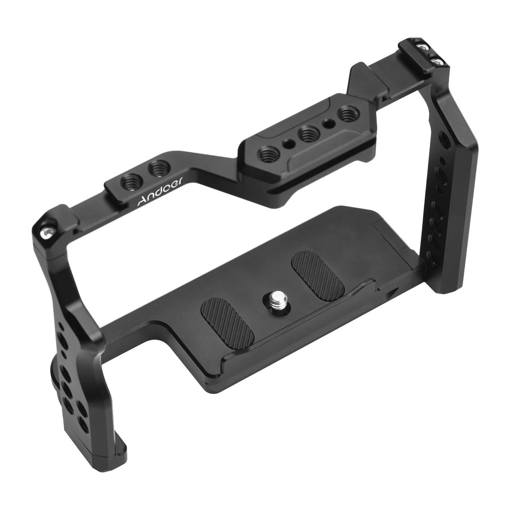 Andoer 2 Camera Cage; Aluminum Alloy Video Cage with Dual Cold Shoe Mounts; Sony A7R III/ A7R II/ A7S II Compatibility