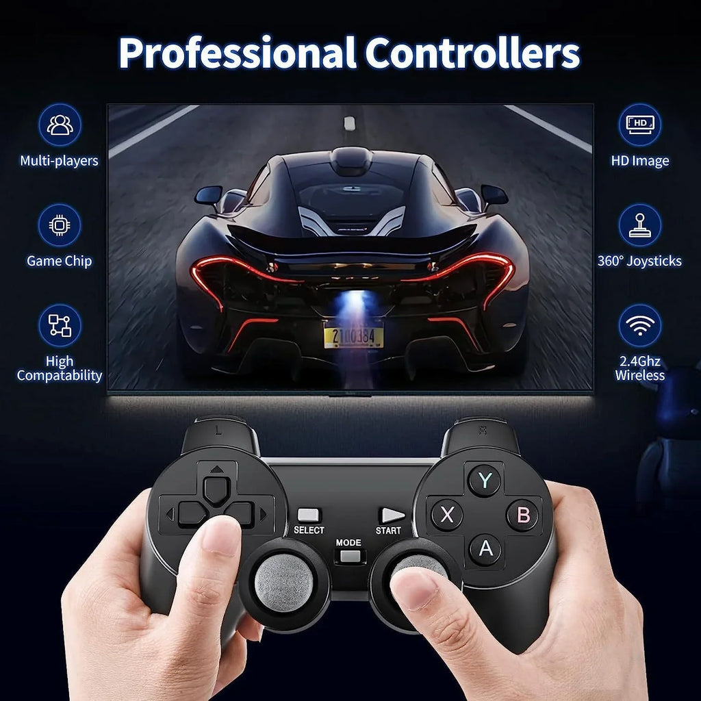 Retro Game Console; Nostalgia Stick Game;Wireless Retro Play Game Stick;Plug and Play Video Game Stick Built in 20000+ Games;4K HD Output;9 Classic Emulators;with Dual 2.4G Wireless Controllers(64G)
