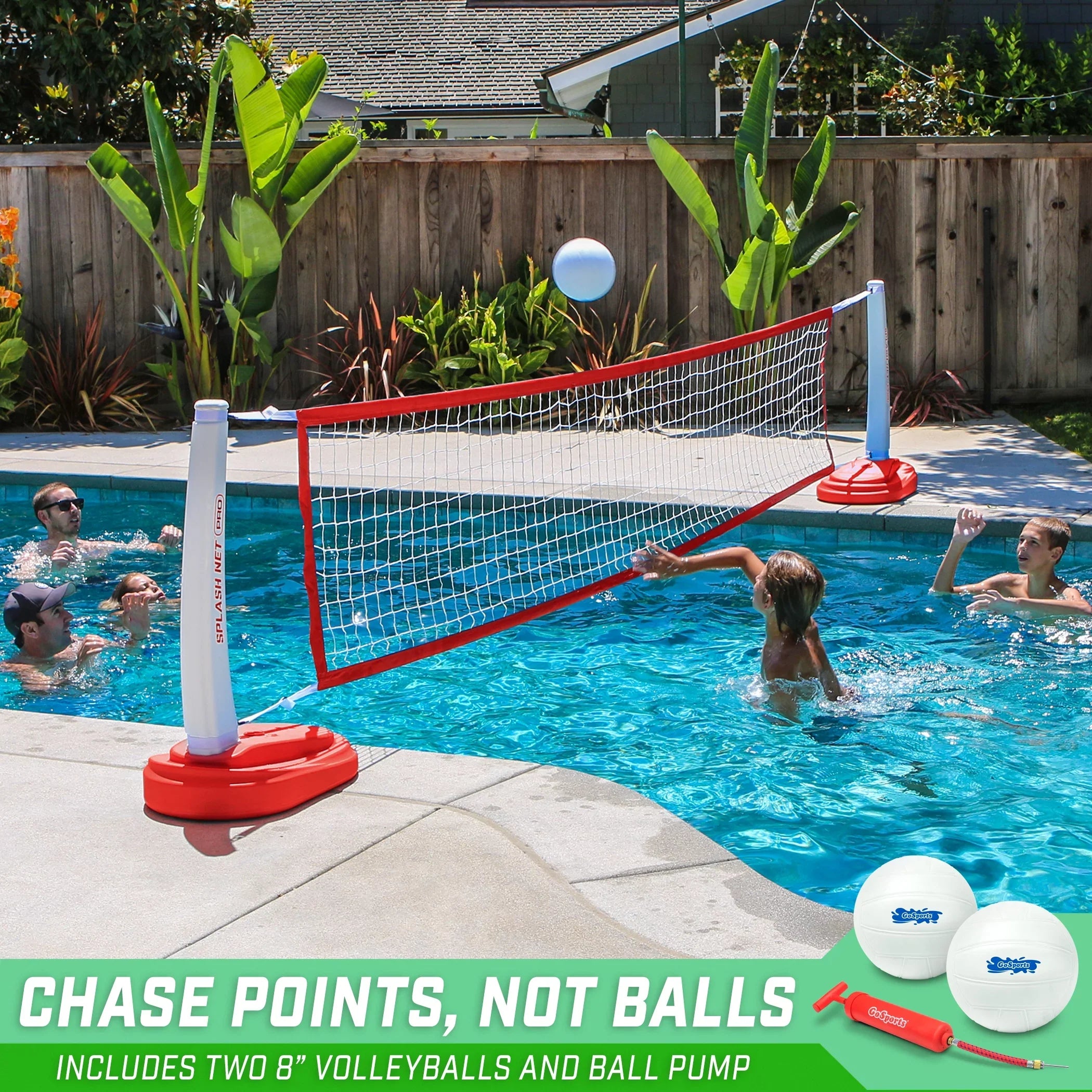 GoSports Splash Net PRO Pool Volleyball Net; Includes 2 Balls; Red