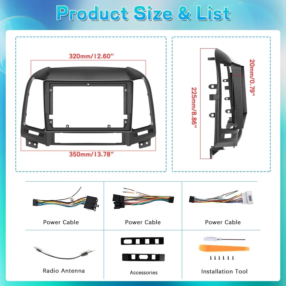 Podofo 2+64G for Hyundai Santa-fe 2006-2012 9'' Car Stereo Radio Wireless Carplay Android Auto Mirror Link Android 13 WIFI GPS FM Bluetooth USB Hifi;AHD Backup Camera