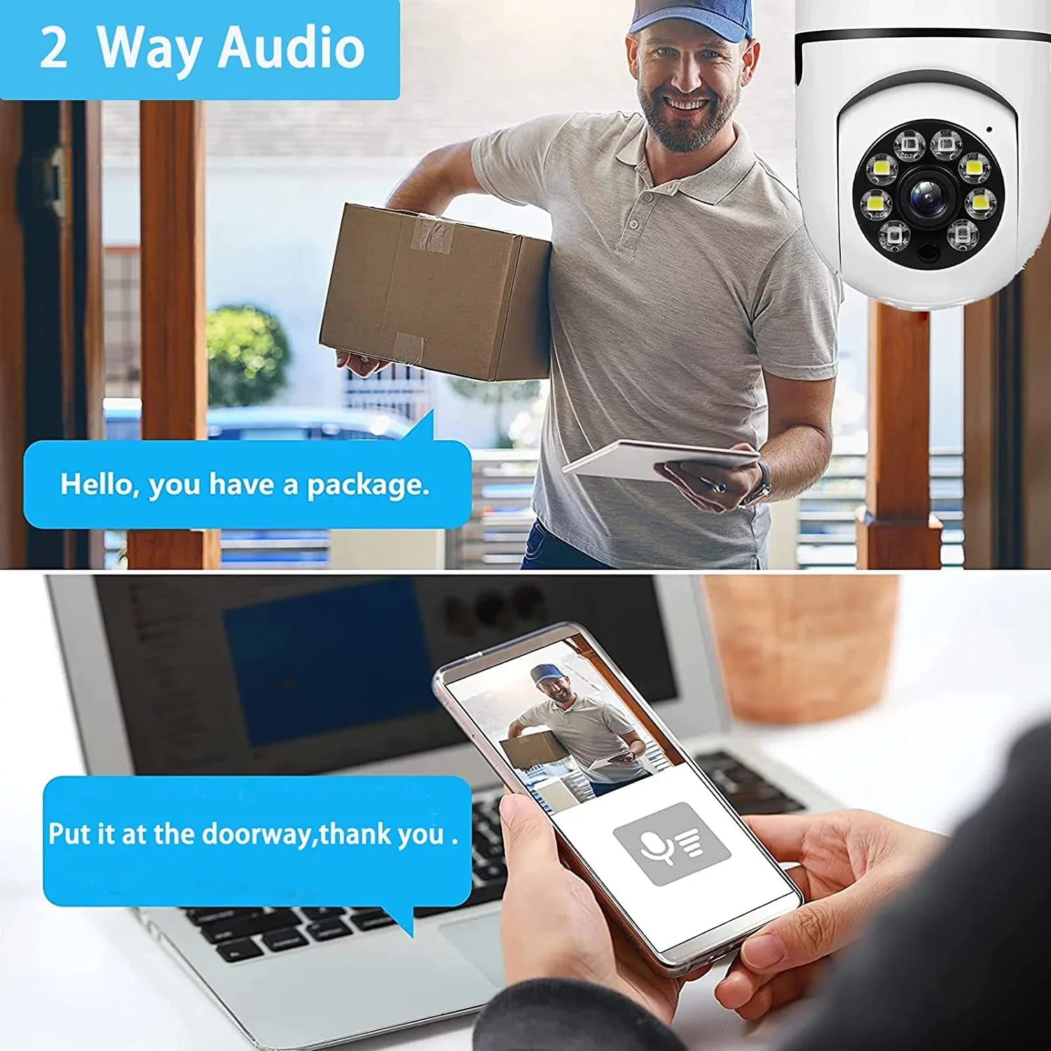Light Bulb Camera; 1080P Wi-Fi E27 Security Camera; 360 Degrees Outdoor Surveillance Camera; Full-Color Camera Mobile Phone Remote View and Night Vision(2 PCS)