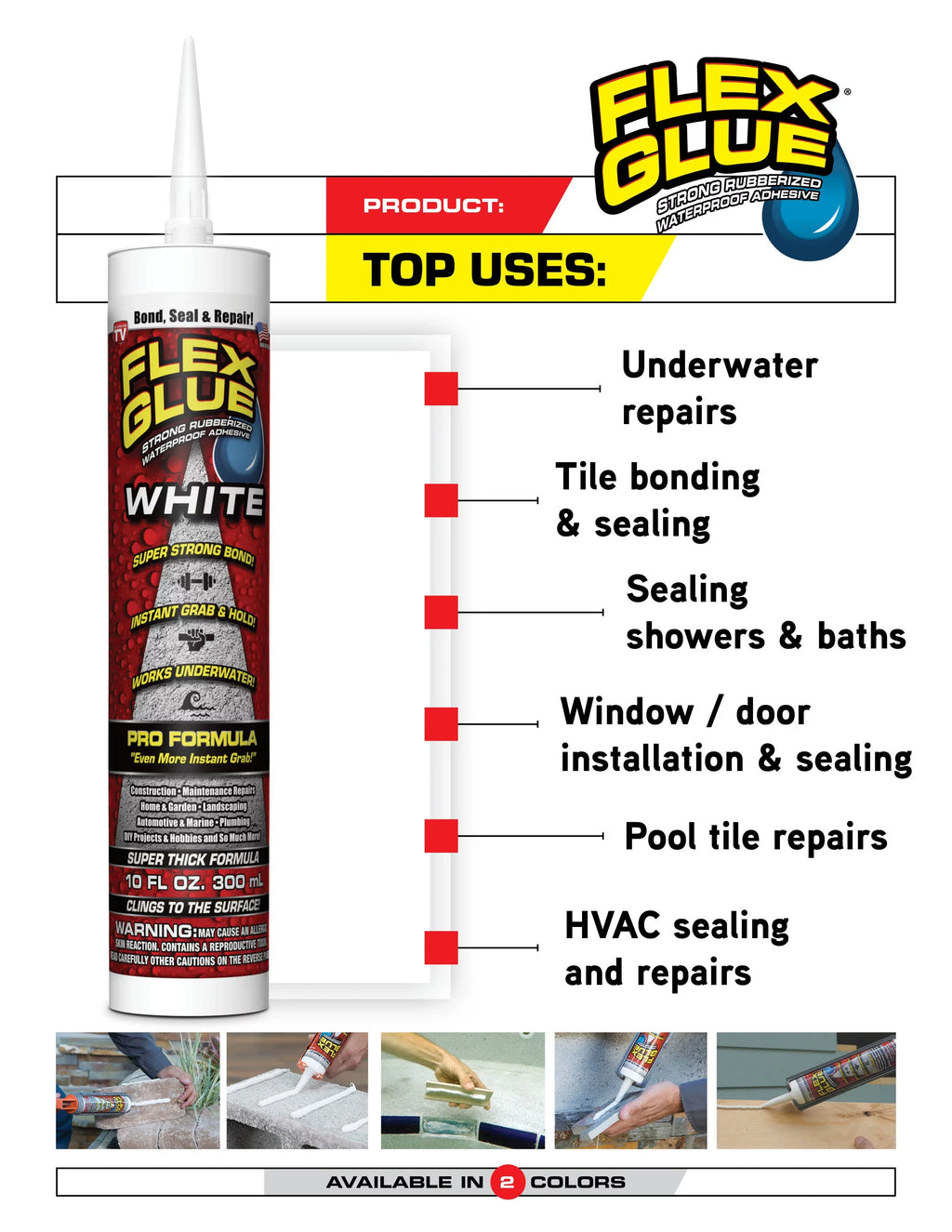 Flex Seal Family Of Products Flex Glue White Rubberized Liquidproof Adhesive 10 Oz
