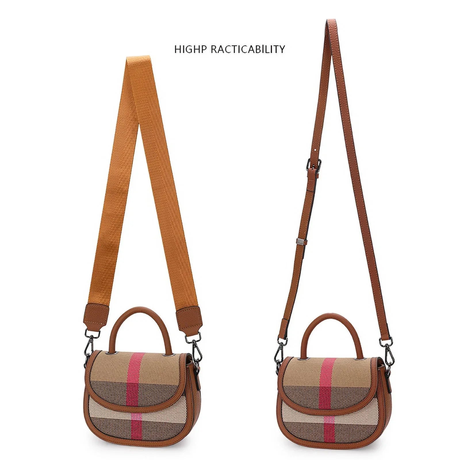 Aidrani New Women's One Shoulder Crossbody Bag Canvas with Cowhide Saddle Bag