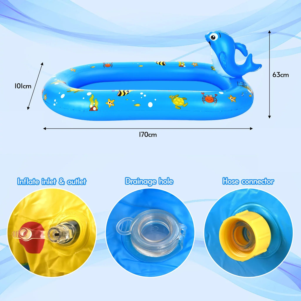 Large Durable Inflatable Pool with Sprinkler - Swimming Kiddie Pool Sprinkler for Kids; Summer Pool for Backyard