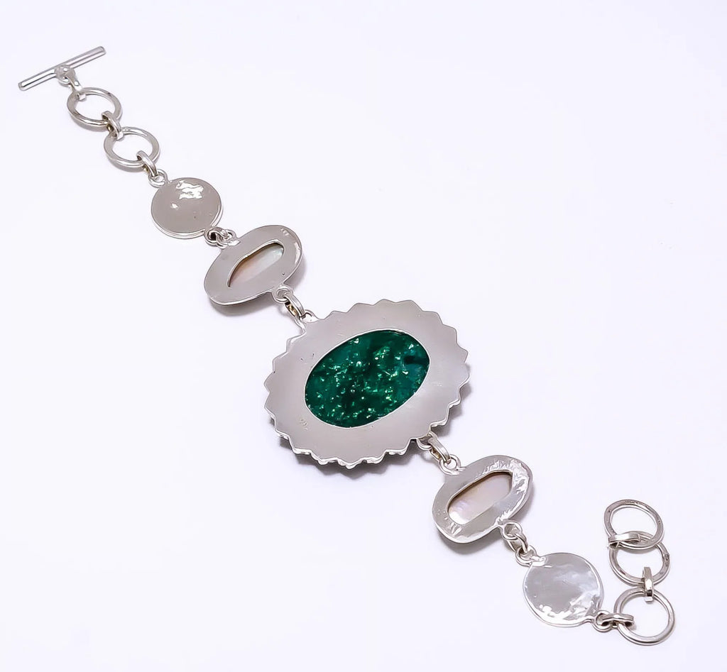 Green Aventurine - India 925 Silver Plated Handmade Bracelet 7-8.99" 8.99" B2; Valentine's Day Gift; Birthday Gift; Beautiful Jewelry For Woman