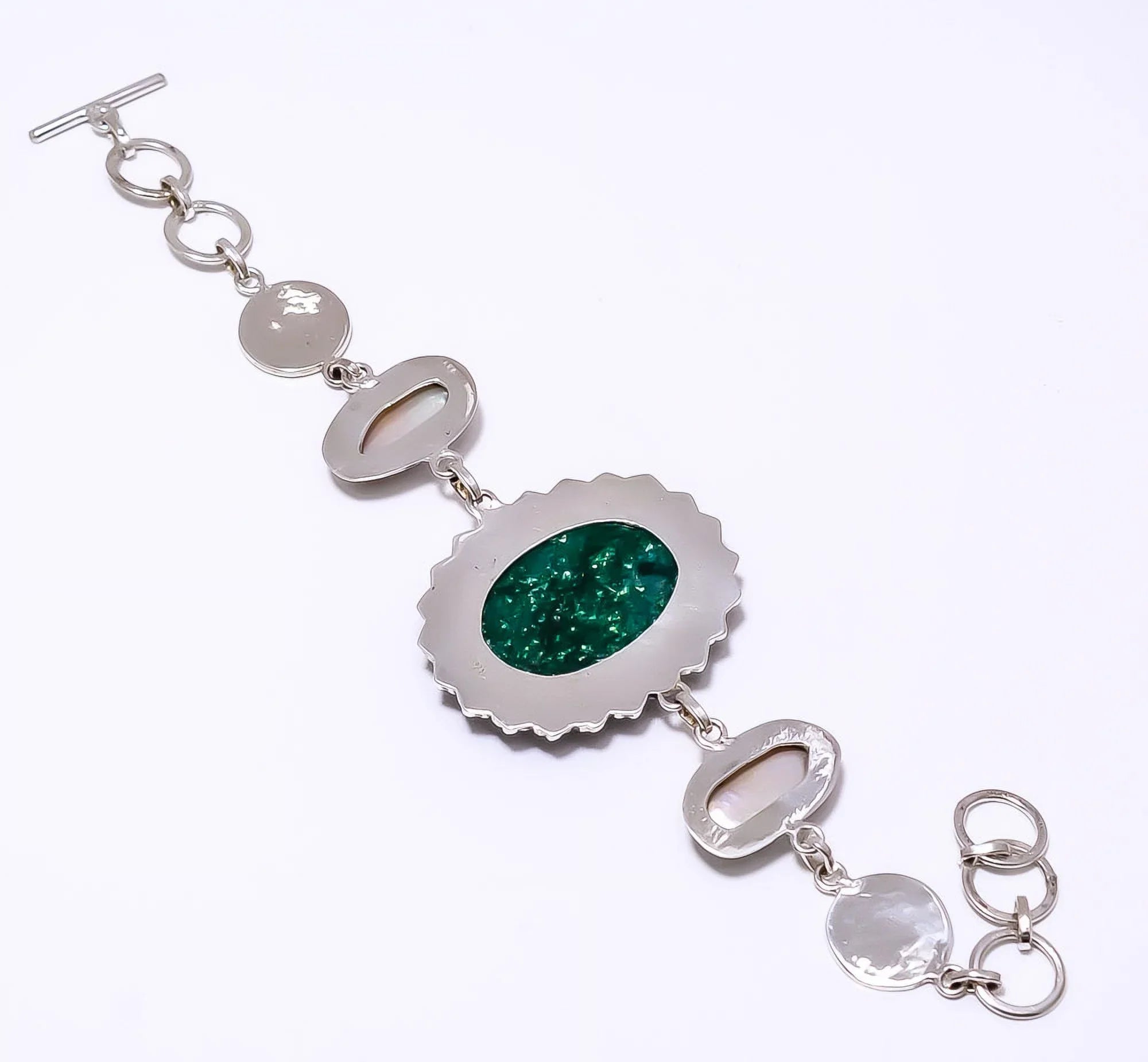 Green Aventurine - India 925 Silver Plated Handmade Bracelet 7-8.99" 8.99" B2; Valentine's Day Gift; Birthday Gift; Beautiful Jewelry For Woman