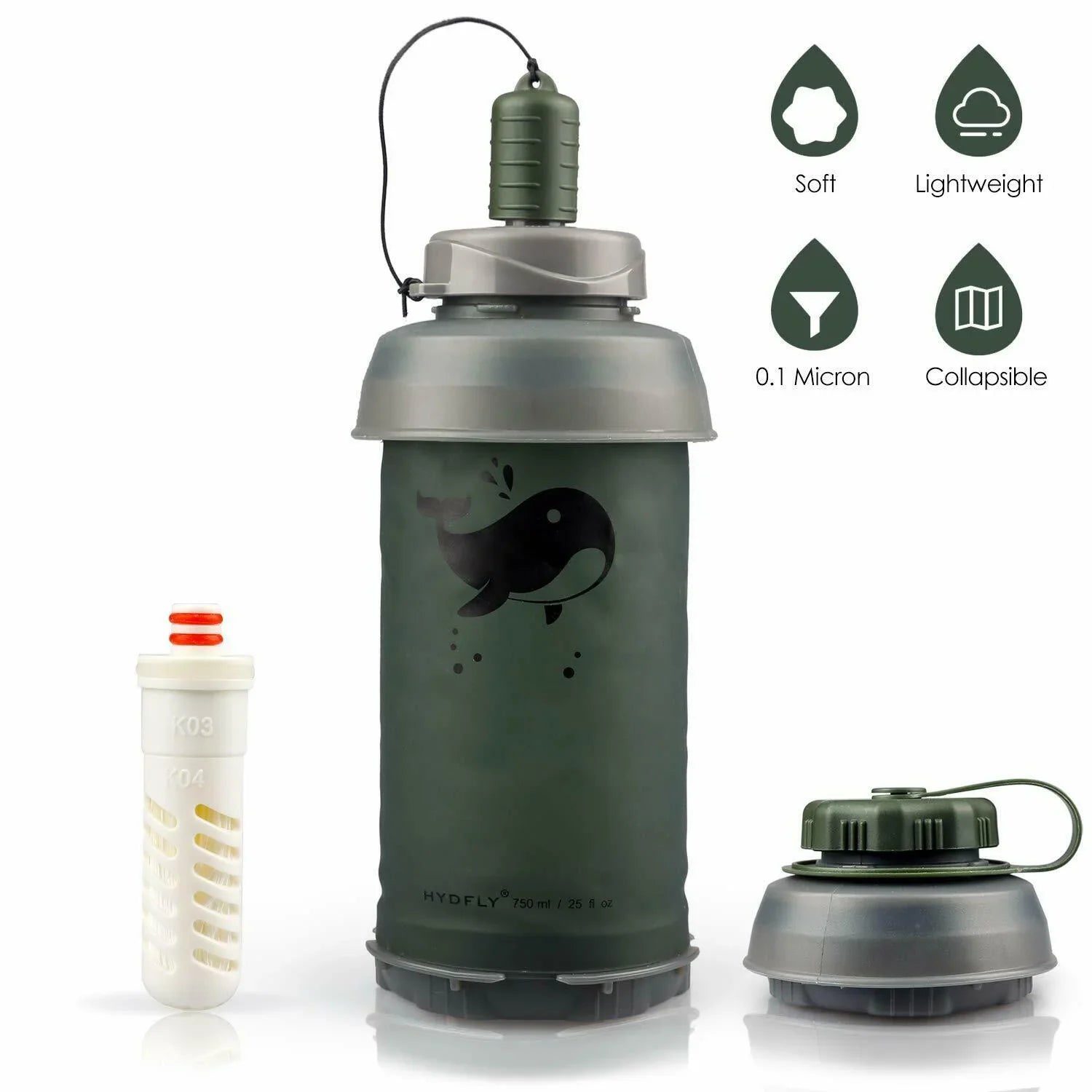 Outdoor Sports 750ml Hollow Fiber UF Collapsible Purifier Filter Bottle