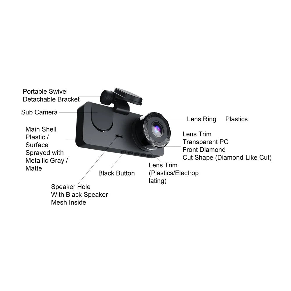 Dazzduo Support Dashcam Motion 1080 P DVR Driving Camera Dash Recording DOYING Screen 1080 2 Camera-B Loop & 1080 2 XIXIAN Detection One-Key 2 cm Night-Vision ; Rear Front Recorder Lock HUIOP Inside