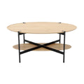 "Moderne Ovale Salontafel met Houten Blad en Metalen Onderstel"