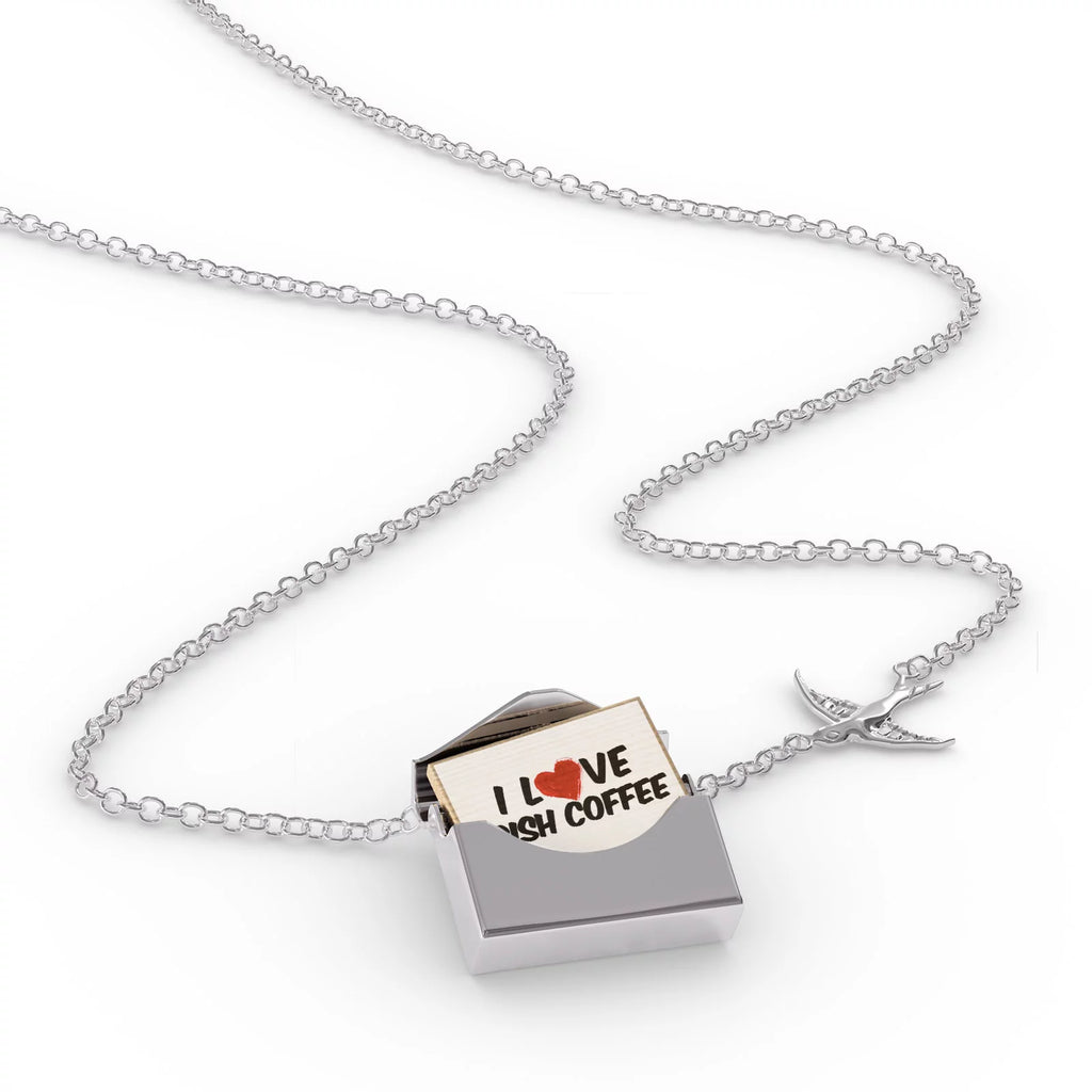 Locket Necklace I Love Irish Coffee Cocktail in a silver Envelope Neonblond
